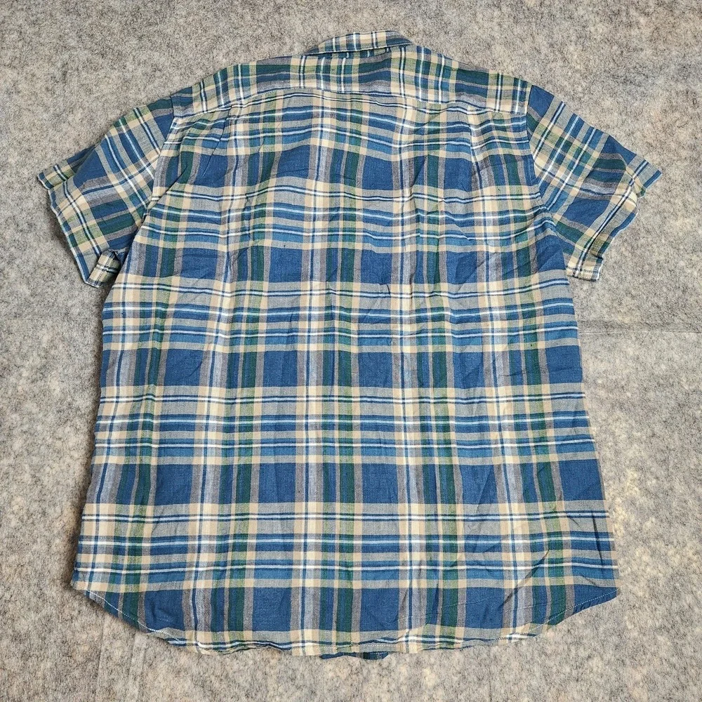 J‎ Crew Linen Blend Shirt Men L Blue Multicolor Scotch Plaid Slim Fit Preppy